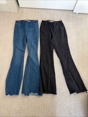 Tinseltown Blue & Black Flare Jeans - Raw Hem Wide Leg sz 7